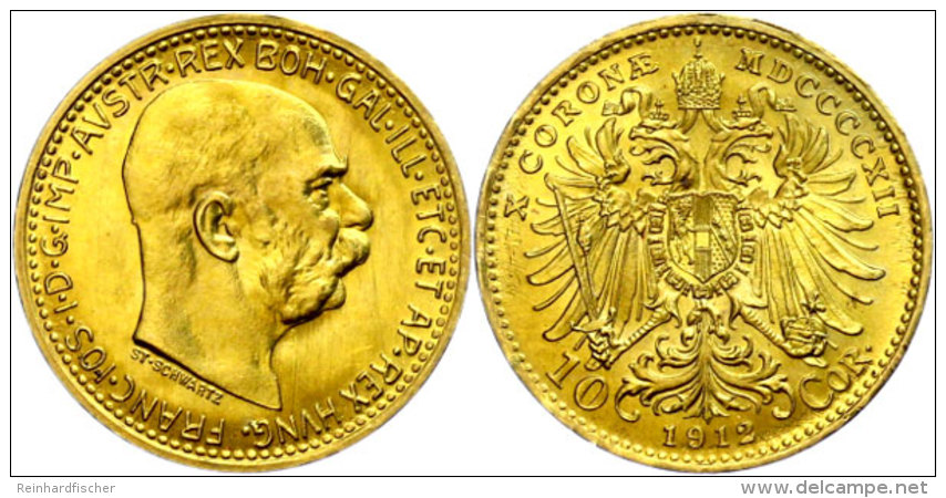 10 Kronen, 1912, Gold, Franz Joseph I., Neupr&auml;gung, Unz.  Unz10 Coronas, 1912, Gold, Francis Joseph I.,... - Austria
