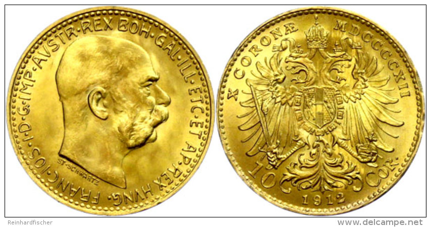 10 Kronen, 1912, Gold, Franz Joseph I., Neupr&auml;gung, Unz.  Unz10 Coronas, 1912, Gold, Francis Joseph I.,... - Austria