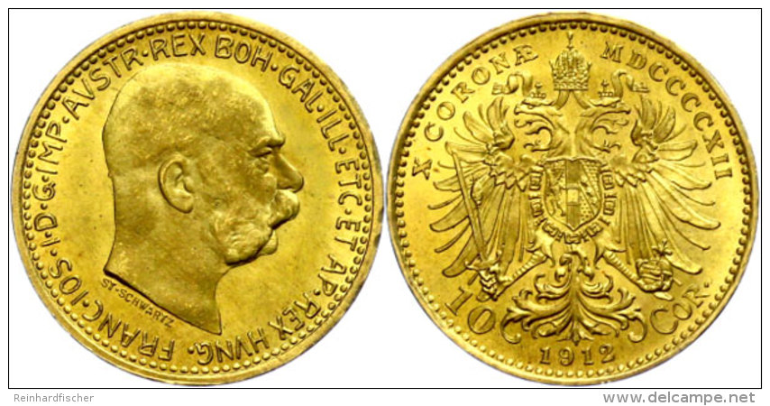 10 Kronen, 1912, Gold, Franz Joseph I., Neupr&auml;gung, Unz.  Unz10 Coronas, 1912, Gold, Francis Joseph I.,... - Oesterreich