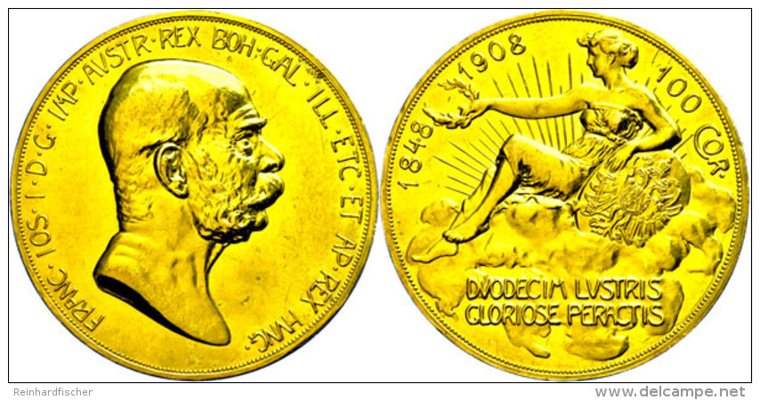 100 Kronen, Gold, 1908, Franz Josef I., 60j&auml;hriges Regierungsjubil&auml;um, Fb. 514, Kl. Kratzer, Vz. ... - Oesterreich