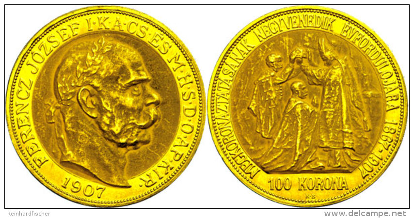 100 Kronen, Gold, 1907, Franz Josef I., 40. Thronjubil&auml;um, Kremnitz, Fb. 257, J. 417, Wz. Rf., Vz-st. ... - Oesterreich