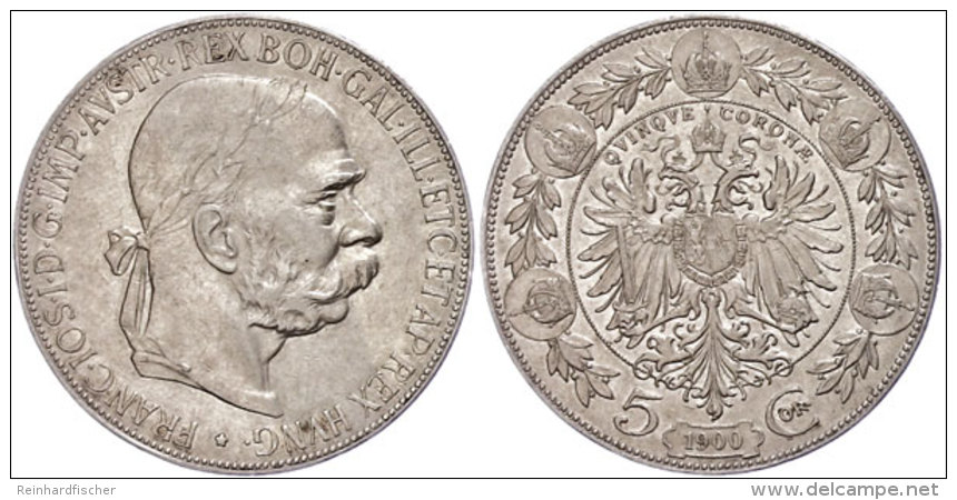 5 Kronen, 1900, Franz Joseph I., J. 377, Kl. Rf., Vz.  Vz5 Coronas, 1900, Francis Joseph I., J. 377, Small Edge... - Oesterreich