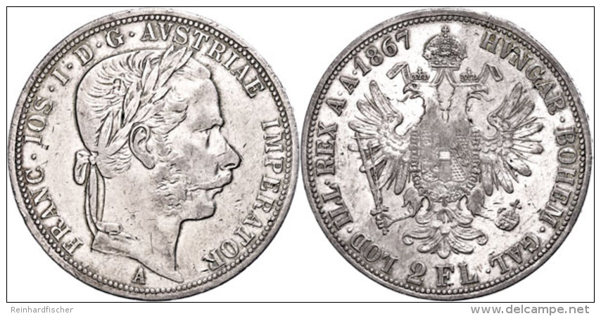 Doppelgulden, 1867, Franz Josef I., J. 336a, Randfehler, Ss.  SsDouble Guilder, 1867, Francis Joseph I., J.... - Oesterreich