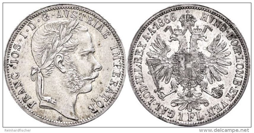 Gulden, 1866, Franz Josef I., A, J. 335, Wz. Rf., Ss-vz.  Ss-vzGuilder, 1866, Francis Joseph I., A, J. 335,... - Austria