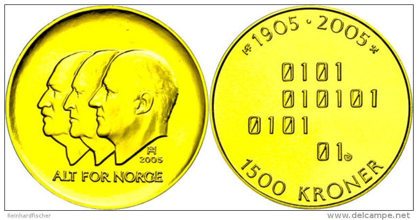 1500 Kroner, 2005, Elektronik, KM 477, Sch&ouml;n 132, Im Holzetui Mit Kapsel Und Zertifikat, 15,55g Fein, PP. ... - Norway