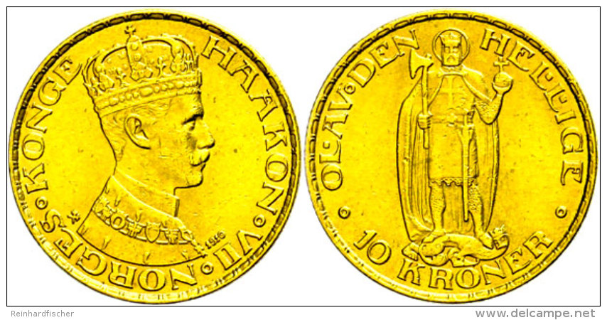 10 Kronen, Gold, 1910, Haakon VII., Fb. 20, Ss-vz.  Ss10 Coronas, Gold, 1910, Haakon VII., Fb. 20, Very Fine To... - Norwegen