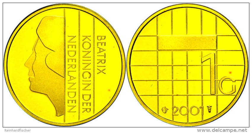 1 Gulden, Gold, 2001, Goldgulden Zum Abschied, KM 205b, Im Etui Mit OVP Und Zertifikat, PP.  PP1 Guilder, Gold,... - Other & Unclassified