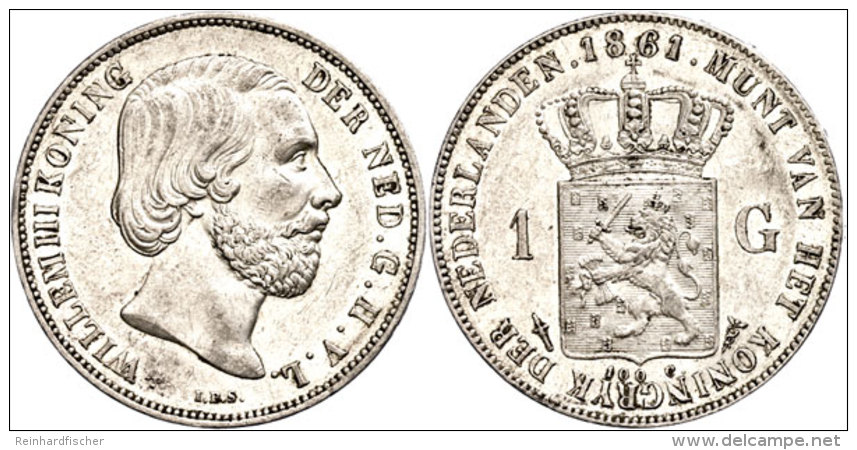 Gulden, 1861, Wilhelm III., Schulman 614, Vz.  VzGuilder, 1861, Wilhelm III., Schulman 614, Extremley Fine  Vz - Sonstige & Ohne Zuordnung