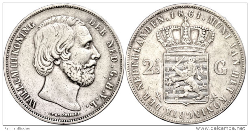 2 1/2 Gulden, 1861, Wilhelm III., Schulman 587, Kl. Rf., Ss.  Ss2 + Guilder, 1861, Wilhelm III., Schulman 587,... - Sonstige & Ohne Zuordnung