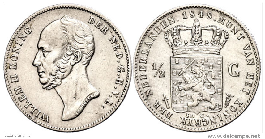 1/2 Gulden, 1848, Wilhelm II., Schulman 531, Etwas Berieben, Ss+.  1 / 2 Guilder, 1848, Wilhelm II., Schulman... - Sonstige & Ohne Zuordnung