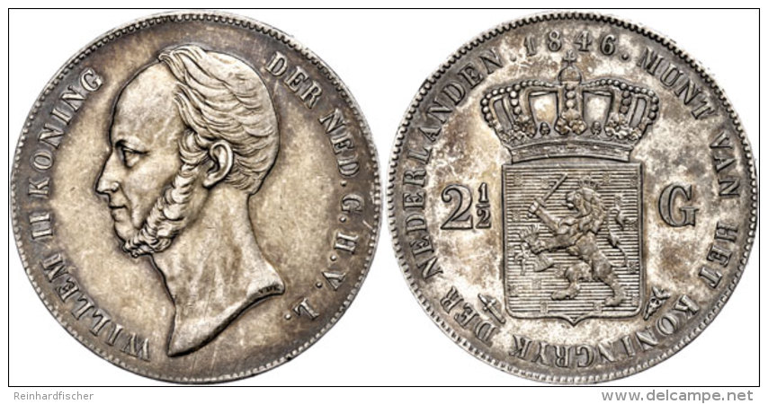 2 1/2 Gulden, 1846, Wilhelm II., Mzz. Schwert, Schulman 512b, Sch&ouml;ne Patina, Randfehler, Ss.  Ss2 +... - Sonstige & Ohne Zuordnung