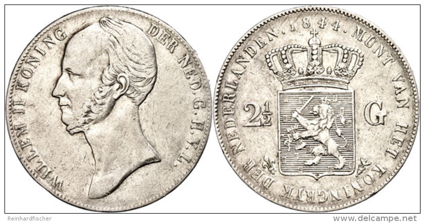 2 1/2 Gulden, 1844, Wilhelm II., Schulman 509, Kl. Rf., Ss.  Ss2 + Guilder, 1844, Wilhelm II., Schulman 509,... - Other & Unclassified