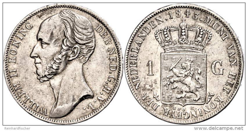 Gulden, 1843, Wilhelm II., Schulman 520, Randfehler, Ss-vz.  Ss-vzGuilder, 1843, Wilhelm II., Schulman 520,... - Sonstige & Ohne Zuordnung