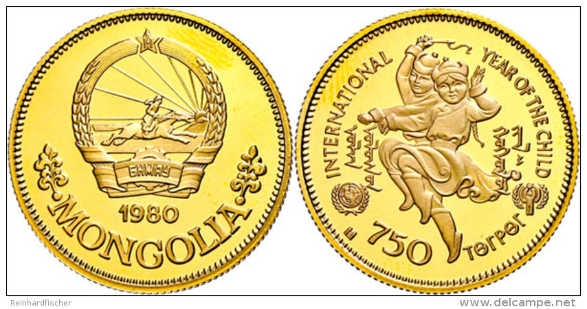 750 Togrog, Gold, 1980, Jahr Des Kindes, PP  PP750 Togrog, Gold, 1980, Year Of The Child, PP  PP - Mongolei