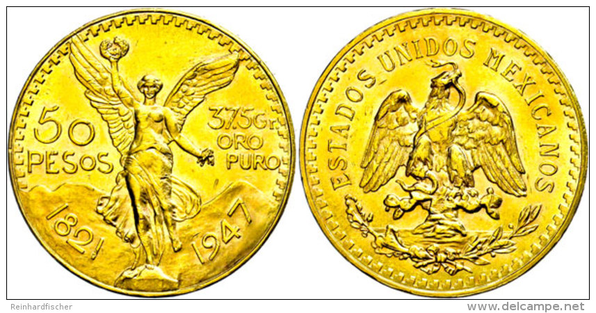 50 Pesos, Gold, 1959, Viktoriastatue, Neupr&auml;gung, Unz.  Unz50 Peso, Gold, 1959, Viktoriastatue, New... - Mexico
