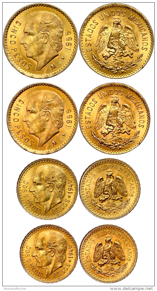 2 Und 5 Pesos, 1945 Bzw.1955, Gold, Neupr&auml;gungen, Je Unz  Unz2 And 5 Peso, 1945 Respectively 1955, Gold,... - Mexico