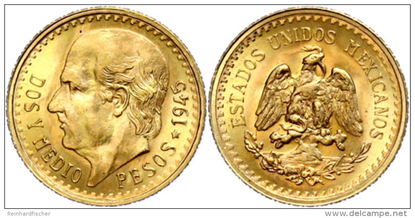 2 Pesos, 1945, Gold, Hidalgo, Neupr&auml;gung, Unz.  Unz2 Peso, 1945, Gold, Hidalgo, New Coinage, Unz.  Unz - Mexiko