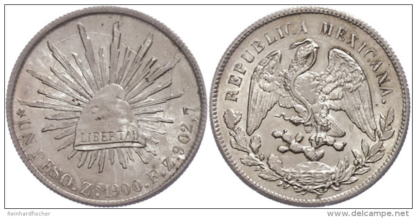Peso, 1900, Zacatecas, ZsFZ, KM 409.3, Abrieb Auf Avers, Stempelfehler, Vz-st.  Vz-stPeso, 1900, Zacatecas,... - Mexico