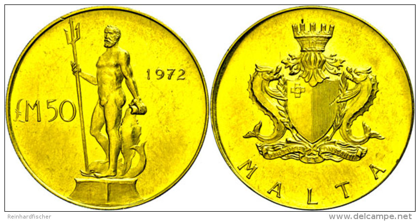 50 Pounds, Gold, 1972, Statue Des Neptun Vor Dem Palast Des Generalgouverneurs In Valletta, 916er Gold, 30 G, Fb.... - Malta