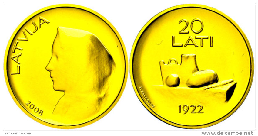 20 Lati, Gold, 2008, 15. Jahrestag Der Wiedereinf&uuml;hrung Der Nationalen W&auml;hrung, KM 96, Sch&ouml;n 93, Im... - Lettland