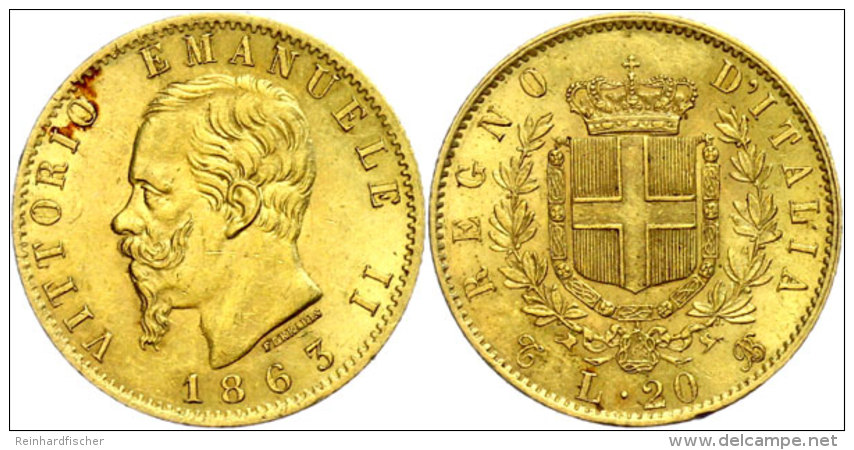 20 Lire, Gold, 1863, Vittorio Emanuele II., Turin, Fb. 11, Vz.  Vz20 Liras, Gold, 1863, Vittorio Emanuele II.,... - Sonstige & Ohne Zuordnung