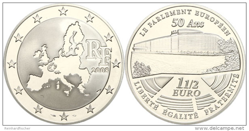 1,5 Euro, 2008, 50 Jahre Europ&auml;isches Parlament, KM 1532, Sch&ouml;n 977, Im Etui Mit OVP Und Zertifikat,... - Sonstige & Ohne Zuordnung