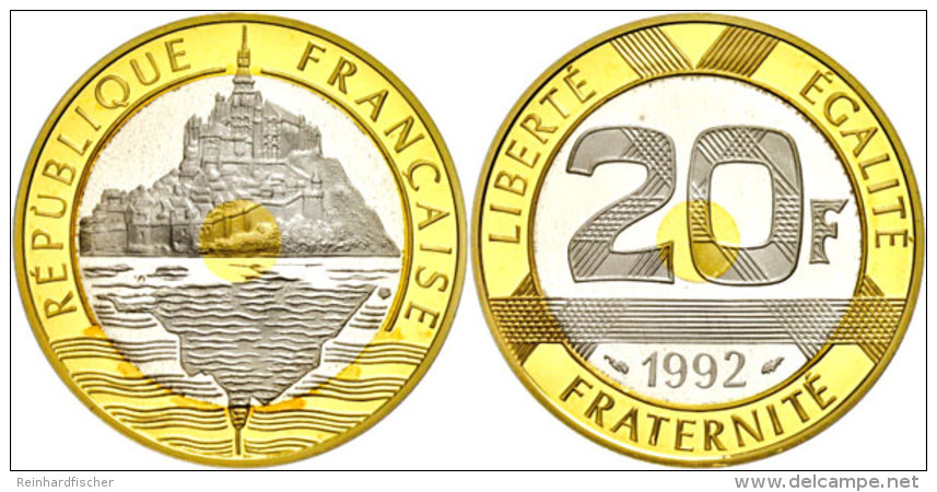 20 Francs, Gold/Silber/Kupfer, 1992, Mont Saint-Michel, Fb. 632 B; Gadoury 871, Mit Zertifikat In Ausgabeschatulle,... - Sonstige & Ohne Zuordnung