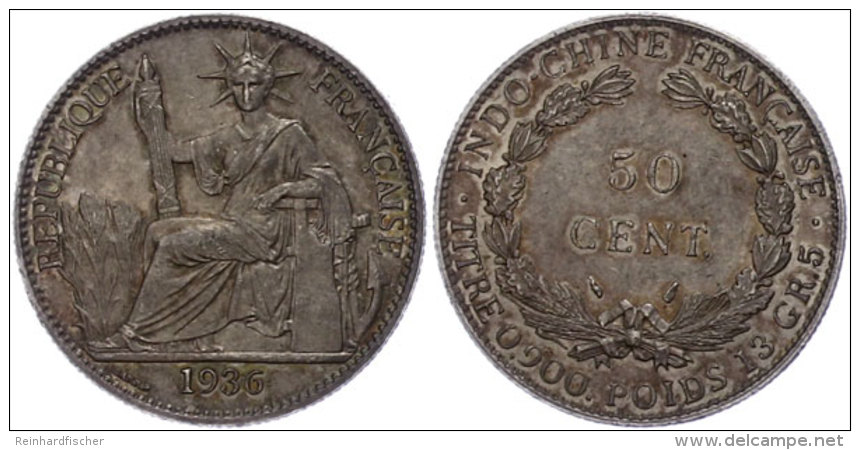 50 Centimes,1936, Indochina, Vz.  Vz50 Centimes, 1936, Indochina, Extremley Fine  Vz - Sonstige & Ohne Zuordnung