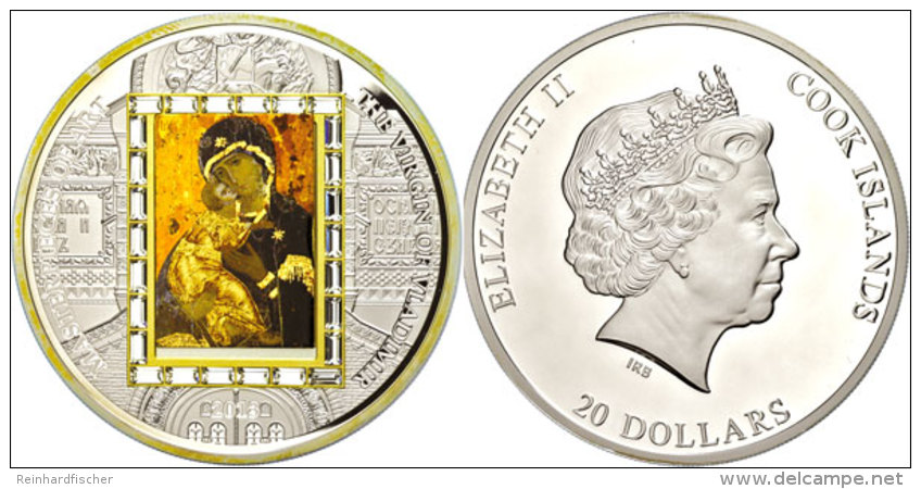 20 Dollars, 2013, Masterpieces Of Art, Die Gottesmutter Von Vladimir, &frac14; Oz Gold-Inlaye Und 3 Oz Silber Mit... - Cook Islands