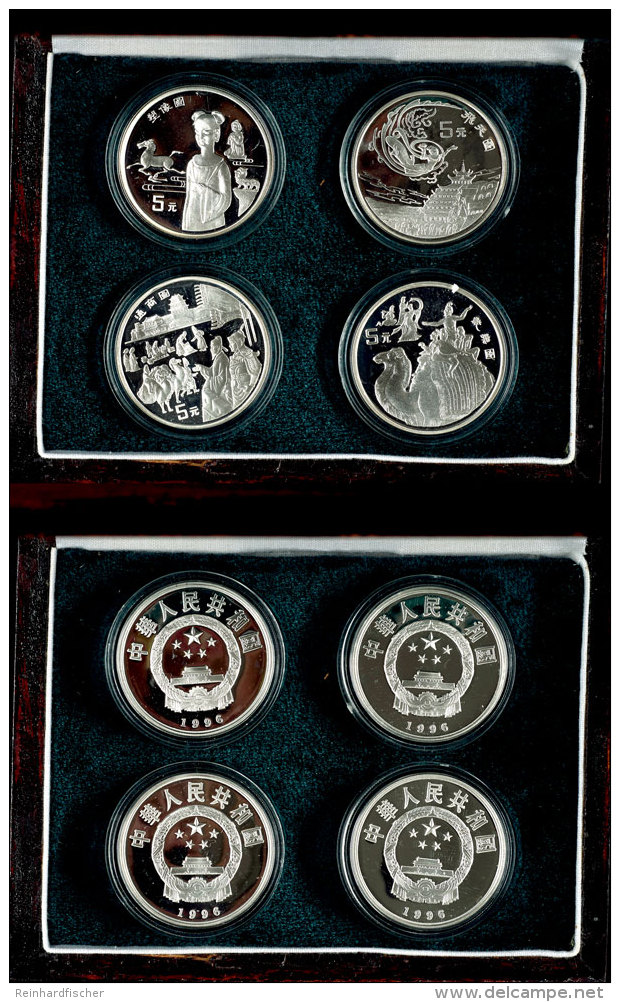 Set Zu 4x 5 Yuan, 1996, Serie Seidenstra&szlig;e - 2. Ausgabe, Sch&ouml;n 863-866, Mit 4 Echtheitszertifikaten In... - China