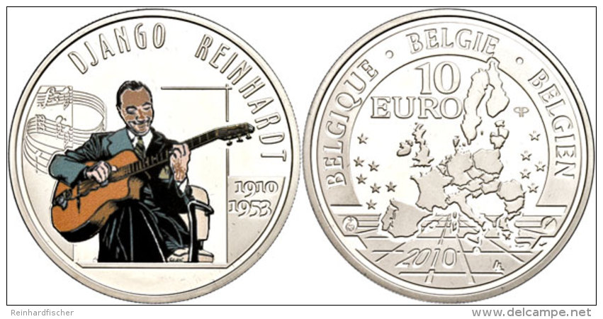 10 Euro, 2010, 100. Geburtstag Von Django Reinhardt - Tampondruck, KM 291, Sch&ouml;n 276, Im Etui Mit Kapsel Und... - Sonstige & Ohne Zuordnung