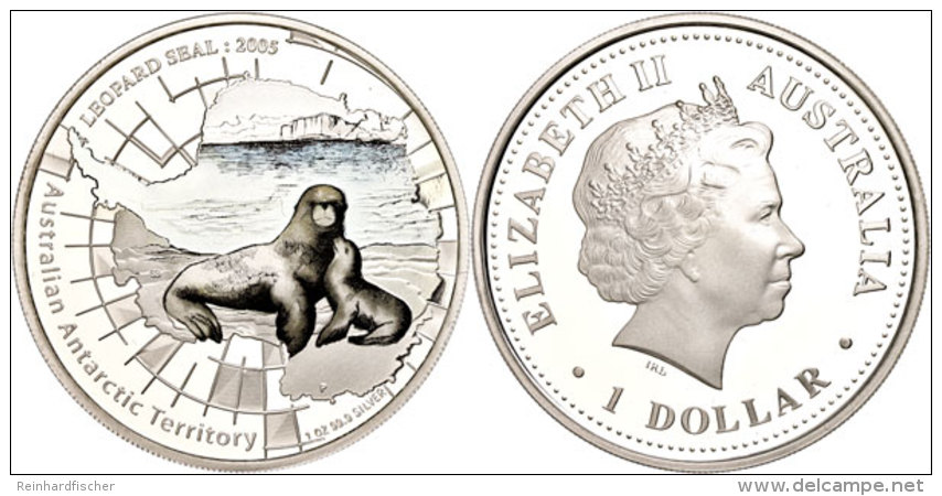 1 Dollar, 2005, Australisches Antarktisterritorium - Seeleoparden (Tampondruck), Im Etui Mit OVP Und Zertifikat,... - Other & Unclassified