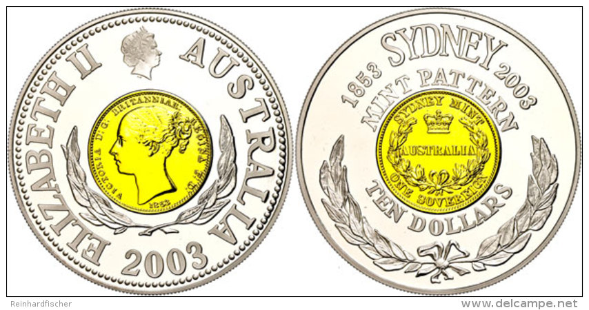 10 Dollars, 2003, Australische M&uuml;nzgeschichte - Sovereign Der Sydney Mint 1853, KM 751, Sch&ouml;n 738, Im... - Other & Unclassified