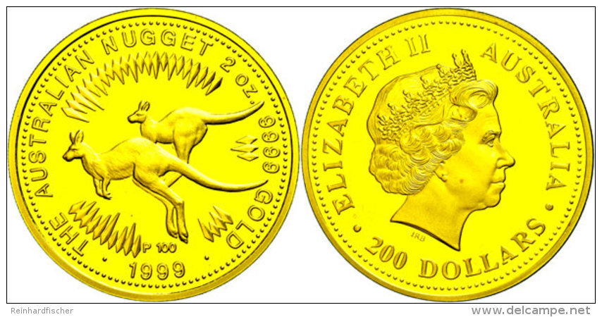 200 Dollars, Gold, 1999, K&auml;nguru, 2 Unzen Gold, Auflage Nur 200 St&uuml;ck! Sch&ouml;n 466, KM 1048, Mit... - Other & Unclassified