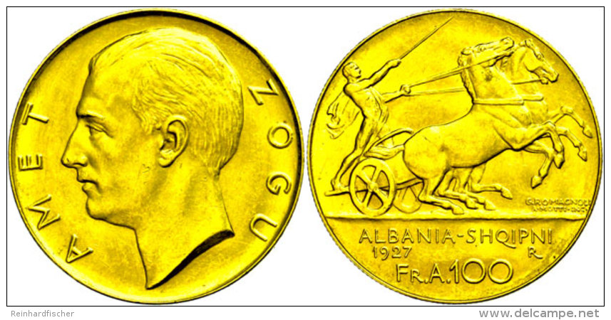 100 Franken, Gold, 1927, Zogu I., Variante Ohne Stern Unter Dem Kopf, Fb. 1, Vz-st.  Vz-st100 Franc, Gold,... - Albania