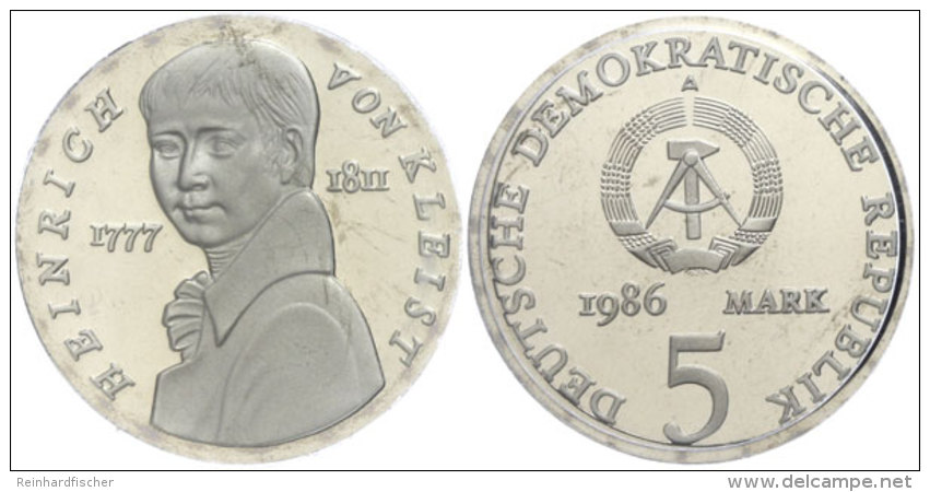 5 Mark, 1986, Zum 175. Todestag Von Heinrich Von Kleist, J. 1611, PP In Hartplastik Verplombt., Katalog: J. 1611... - Sonstige & Ohne Zuordnung