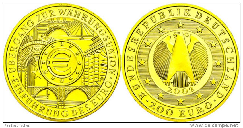 200 Euro, Gold, 2002, G, W&auml;hrungsunion, In Kapsel Mit Zertifikat, St., Katalog: J. 494 St200 Euro, Gold,... - Sonstige & Ohne Zuordnung