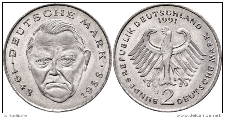 2 Mark (3,71g), 1991, Ludwig Erhard, Fehlpr&auml;gung Auf Zu D&uuml;nner Ronde, Randschrift Nur H&auml;lfte Lesbar,... - Sonstige & Ohne Zuordnung