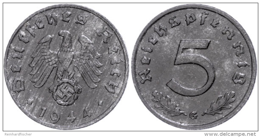 5 Reichspfennig, 1944, G, Vz., Katalog: J. 370 Vz5 Reichs Penny, 1944, G, Extremley Fine, Catalogue: J. 370 Vz - Other & Unclassified