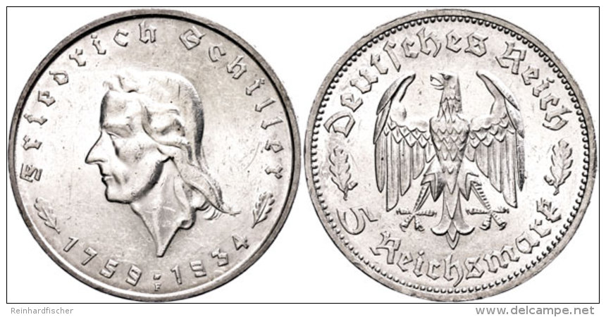 5 Reichsmark, 1934 F, Friedrich Von Schiller, Kratzer, Vz., Katalog: J. 359 Vz5 Reichmark, 1934 F, Friedrich... - Other & Unclassified