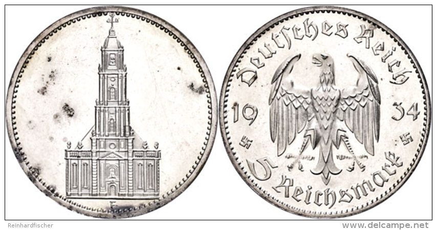 5 Reichsmark, 1934, F, Garnisonkirche Mit Datum, Kl. Kratzer, Fleckig, PP., Katalog: J. 356 PP5 Reichmark,... - Sonstige & Ohne Zuordnung