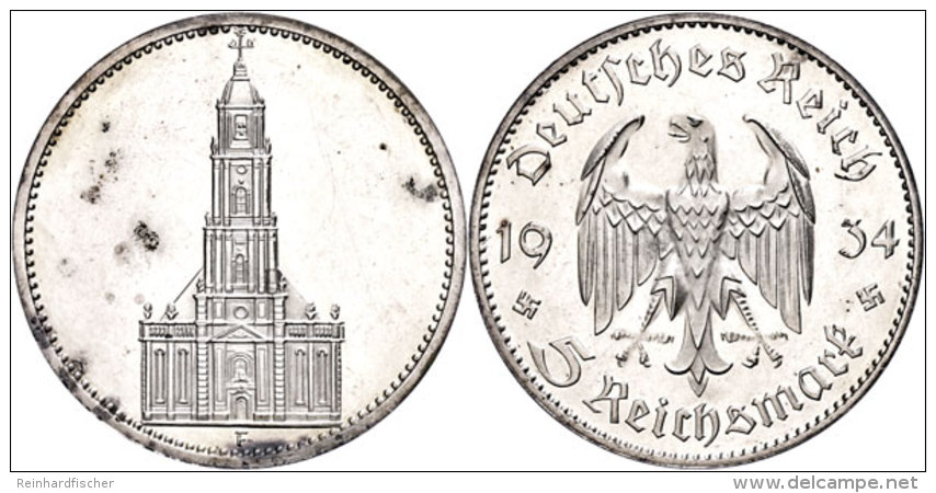 5 Reichsmark, 1934, F, Garnisonkirche Mit Datum, Kl. Kratzer, Fleckig, PP., Katalog: J. 356 PP5 Reichmark,... - Other & Unclassified