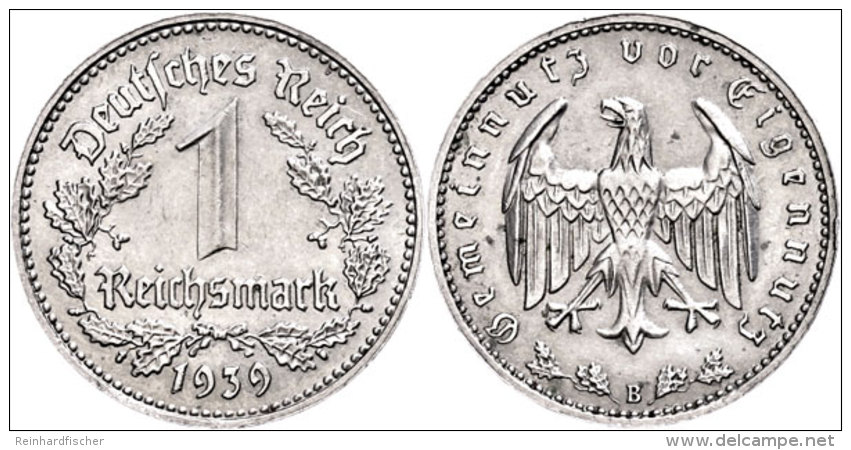 1 Reichsmark, 1939, B, Vz., Katalog: J. 354 Vz1 Reichmark, 1939, B, Extremley Fine, Catalogue: J. 354 Vz - Sonstige & Ohne Zuordnung