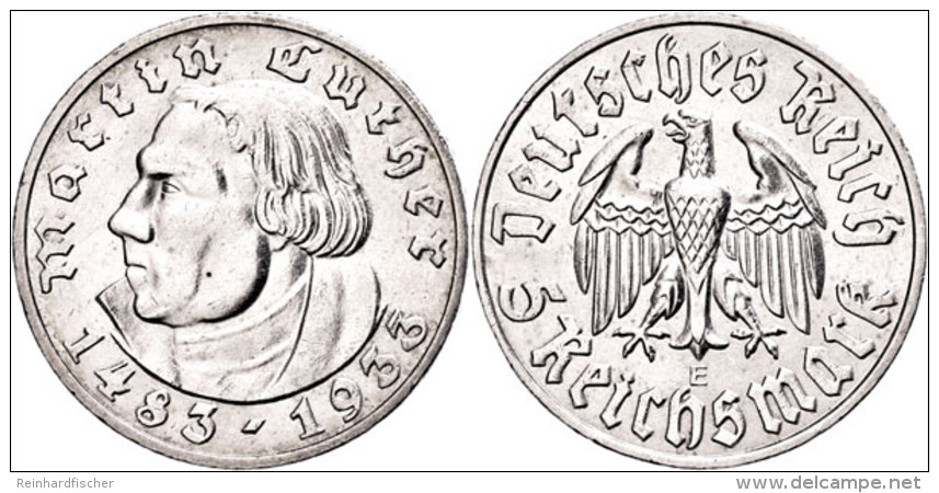 5 Reichsmark, 1933 E, Martin Luther, Poliert, Ss-vz., Katalog: J. 353 Ss-vz5 Reichmark, 1933 E, Martin Luther,... - Sonstige & Ohne Zuordnung