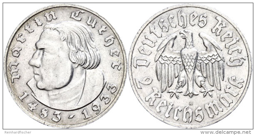 3 Reichsmark, 1933 A, Martin Luther, Kl. Kratzer, Win. Randfehler, Ss-vz., Katalog: J. 352 Ss-vz3 Reichmark,... - Other & Unclassified