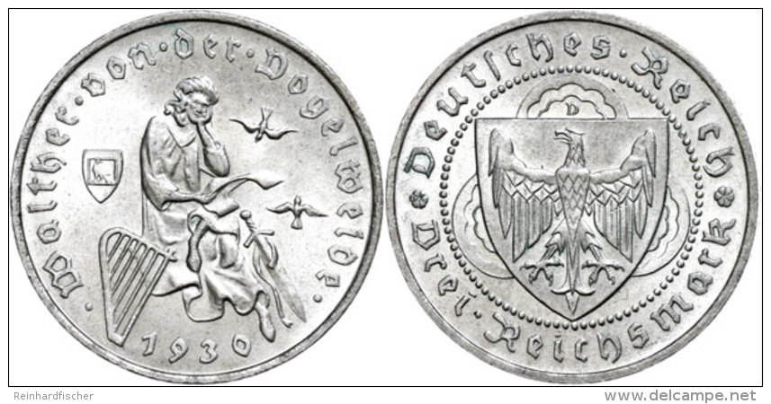 3 Reichsmark, 1930, Walther Von Der Vogelweide, Vz-st, Katalog: J. 344 Vz-st3 Reichmark, 1930, Walther Of The... - Sonstige & Ohne Zuordnung