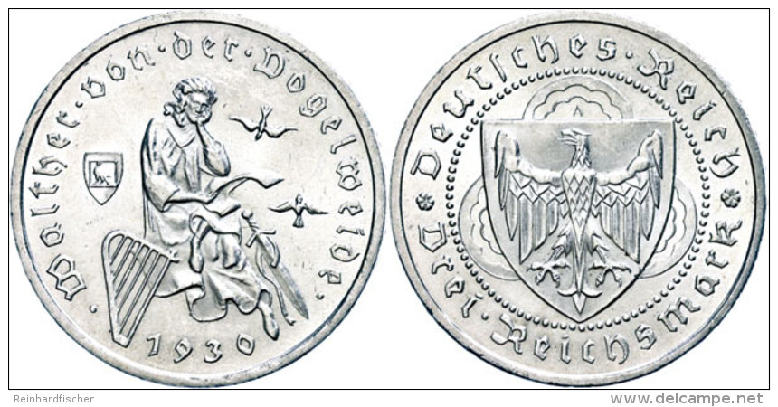 3 Reichsmark, 1930 A, Walter Von Der Vogelweide, Kratzer, Randfehler, Vz., Katalog: J. 344 Vz3 Reichmark, 1930... - Sonstige & Ohne Zuordnung