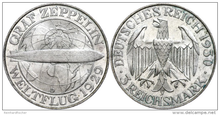 3 Reichsmark 1929, Zeppelin, Vz+, Katalog: J. 342 Vz3 Reichmark 1929, Zeppelin, Extremly Fine, Catalogue: J.... - Sonstige & Ohne Zuordnung