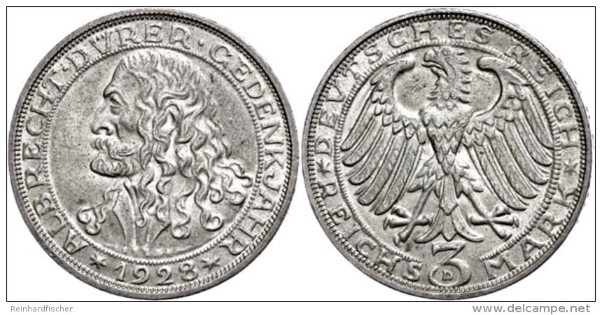 3 Reichsmark, 1928, D&uuml;rer, Vz-st., Katalog: J. 332 Vz-st3 Reichmark, 1928, Duerer, Extremly Fine To... - Other & Unclassified