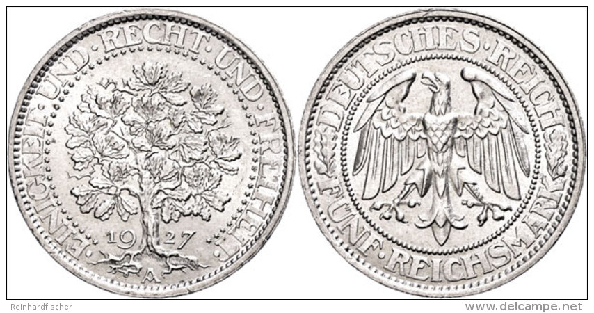 5 Reichsmark, 1927 A, Eichbaum, Randfehler, Kl. Kratzer, Vz+., Katalog: J. 331 Vz5 Reichmark, 1927 A, Oak Tree,... - Sonstige & Ohne Zuordnung